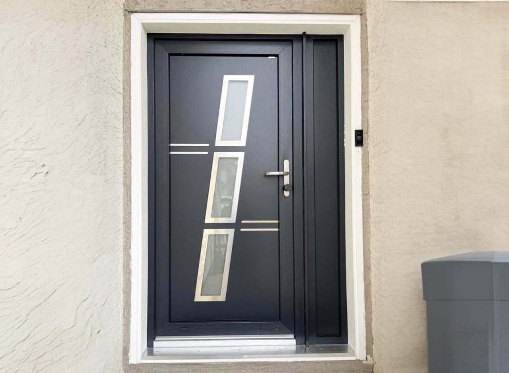 Black entrance door with glass